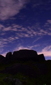 Preview wallpaper hill, sky, clouds, starry sky
