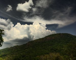 Preview wallpaper hill, sky, clouds, greenery, landscape