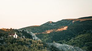 Preview wallpaper hill, slope, trees, forest, sky