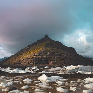 Preview wallpaper hill, snow, clouds, nature