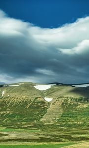 Preview wallpaper hill, snow, greenery, clouds, landscape