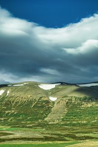 Preview wallpaper hill, snow, greenery, clouds, landscape