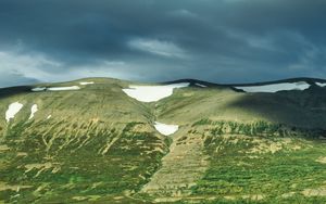 Preview wallpaper hill, snow, greenery, clouds, landscape