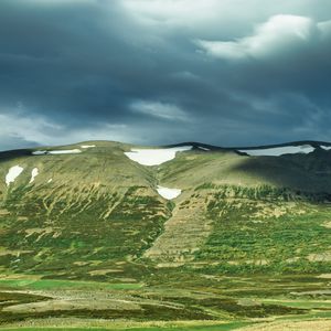 Preview wallpaper hill, snow, greenery, clouds, landscape