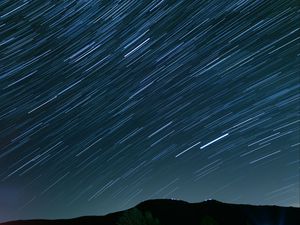 Preview wallpaper hill, starry sky, stars, distortion, night