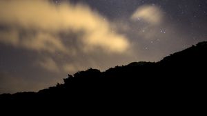 Preview wallpaper hill, stars, starry sky, clouds, night