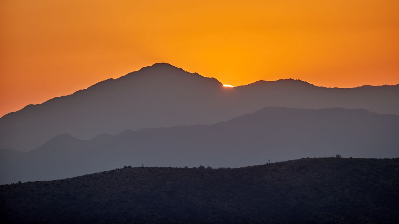 Wallpaper hill, sunset, sky, silhouette