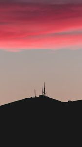Preview wallpaper hill, tower, sunset, silhouette