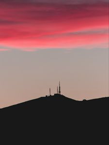 Preview wallpaper hill, tower, sunset, silhouette