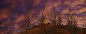 Preview wallpaper hill, trees, clouds, sky, sunset, landscape