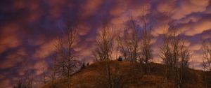 Preview wallpaper hill, trees, clouds, sky, sunset, landscape