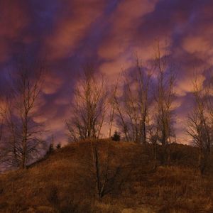 Preview wallpaper hill, trees, clouds, sky, sunset, landscape
