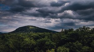 Preview wallpaper hill, trees, clouds, landscape, nature