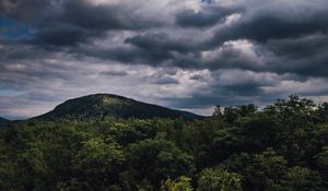 Preview wallpaper hill, trees, clouds, landscape, nature