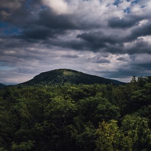 Preview wallpaper hill, trees, clouds, landscape, nature