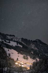 Preview wallpaper hill, trees, forest, village, snow, winter