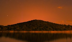 Preview wallpaper hill, trees, night, starry sky, stars