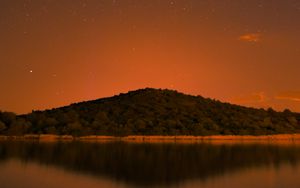 Preview wallpaper hill, trees, night, starry sky, stars