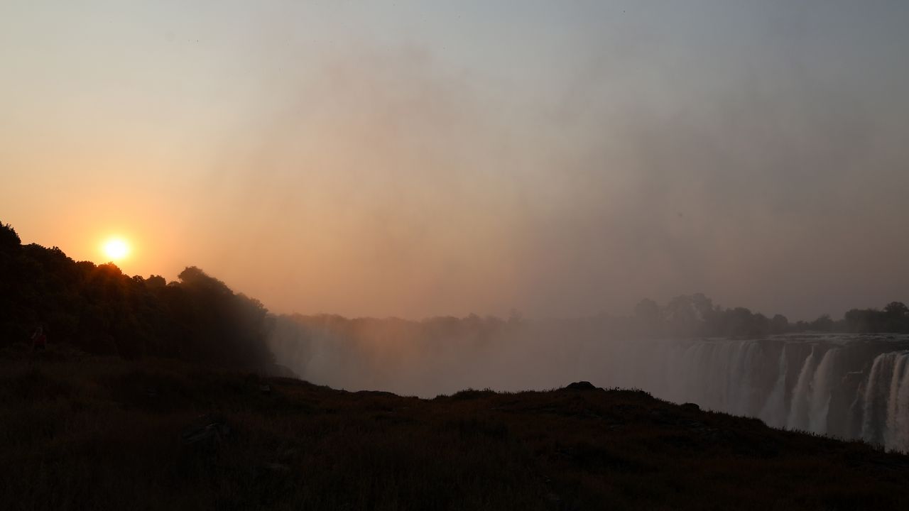 Wallpaper hill, trees, silhouettes, dawn, landscape