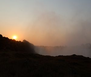 Preview wallpaper hill, trees, silhouettes, dawn, landscape