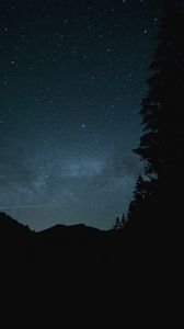 Preview wallpaper hill, trees, starry sky, night, dark