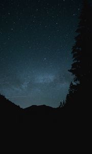 Preview wallpaper hill, trees, starry sky, night, dark