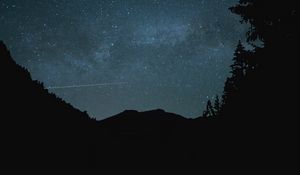 Preview wallpaper hill, trees, starry sky, night, dark