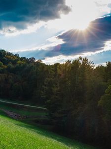 Preview wallpaper hill, trees, summer, sky, grass