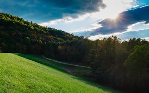 Preview wallpaper hill, trees, summer, sky, grass