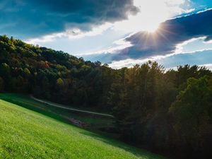 Preview wallpaper hill, trees, summer, sky, grass