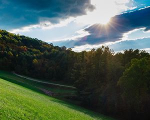 Preview wallpaper hill, trees, summer, sky, grass