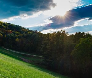 Preview wallpaper hill, trees, summer, sky, grass