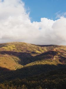 Preview wallpaper hills, aerial view, clouds, shadow, landscape