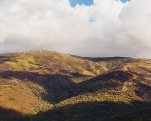 Preview wallpaper hills, aerial view, clouds, shadow, landscape