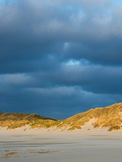 240x320 Wallpaper hills, beach, clouds, sky, dark, landscape