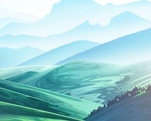Preview wallpaper hills, car, road, dust, art