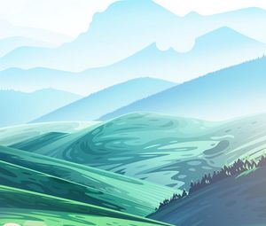 Preview wallpaper hills, car, road, dust, art