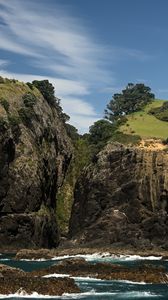 Preview wallpaper hills, cliff, sea, rocks, foam