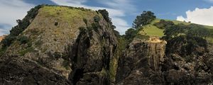 Preview wallpaper hills, cliff, sea, rocks, foam