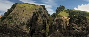 Preview wallpaper hills, cliff, sea, rocks, foam