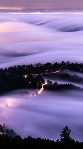 Preview wallpaper hills, clouds, aerial view, dusk, evening