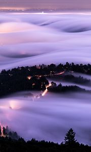 Preview wallpaper hills, clouds, aerial view, dusk, evening