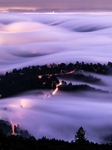 Preview wallpaper hills, clouds, aerial view, dusk, evening