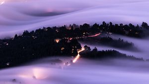 Preview wallpaper hills, clouds, aerial view, dusk, evening