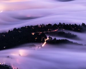 Preview wallpaper hills, clouds, aerial view, dusk, evening