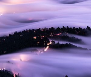 Preview wallpaper hills, clouds, aerial view, dusk, evening