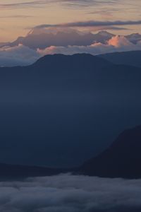 Preview wallpaper hills, clouds, fog, sky