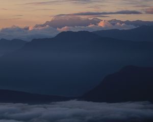 Preview wallpaper hills, clouds, fog, sky