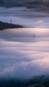 Preview wallpaper hills, clouds, fog, dark, nature