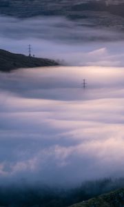 Preview wallpaper hills, clouds, fog, dark, nature